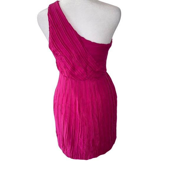 Theory Silk Taliana One Shoulder Pink Bubble Hem Mini Dress - Picture 4 of 10